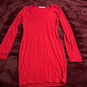 Black Bead Red Long Sleeve Dress